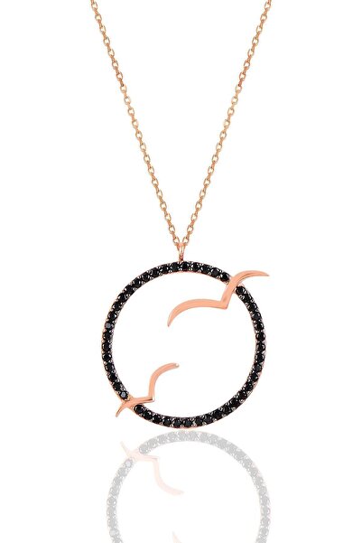 Söğütlü Silver Gümüş Rose Siyah Taşlı Ikili Martı Kolye Sgtl10890syh