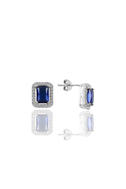Söğütlü Silver Gümüş Baget Kesim Safir Taşlı Küpe Sgtl11054lacı