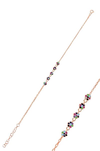 Söğütlü Silver Gümüş Rose Renkli Zirkon Taşlı Çiçek Bileklik Sgtl10305renklı