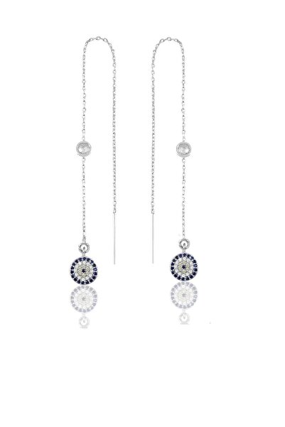 Söğütlü Silver Gümüş Taşlı Zincirli Küpe Nazar Modeli Sgtl9862rodajnazar