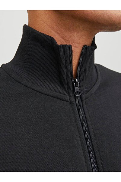 Jack & Jones Jack&Jones Dik Yaka Standart Kalıp Fermuarlı Siyah Erkek Hırka 12250737