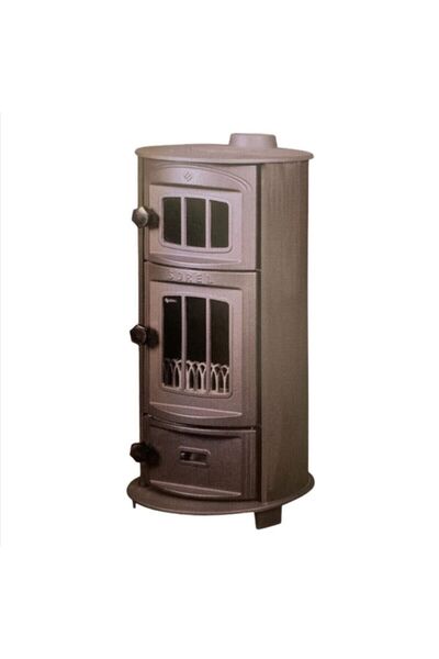 Sürel Yuvarlak Camlı Fırınlı Şömine Soba Siyah Tuğlalı