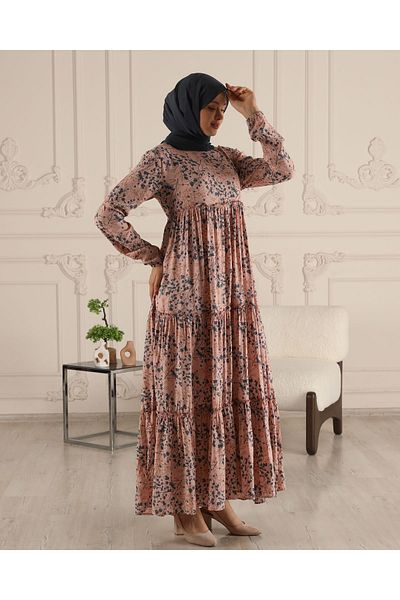 fistan Skirt Layered Flower Patterned Gypsy Viscose Dress Hijab Dress Mother's Dress Prayer Dress