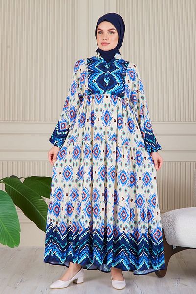 fistan Καλοκαιρινό φόρεμα Hijab - Alaçatı, μοτίβο σάλι και μοτίβο νερού