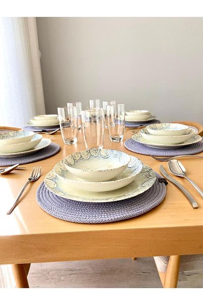 harev home collection 6 Pieces Wicker Plate / American Service Lux Presentation Plate Mat 32 cm