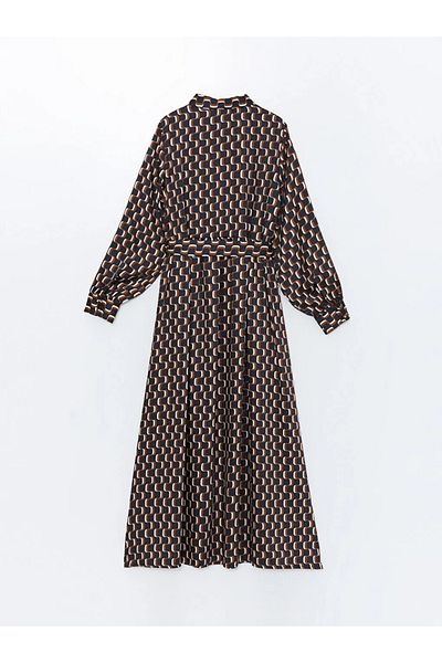 LC Waikiki LCW Modest - Γυναικείο φόρεμα με γιακά με καφέ στάμπα