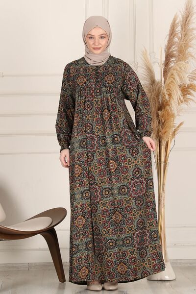 fistan Shirring Robadan Μπροστινά κουμπιά από ύφασμα βισκόζης Φόρεμα προσευχής για μητρικό φόρεμα