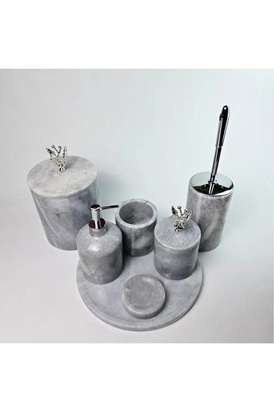 ege gross Dusty Silver Marble Bathroom Set 7Pcs/Grey Marble Bathroom Set