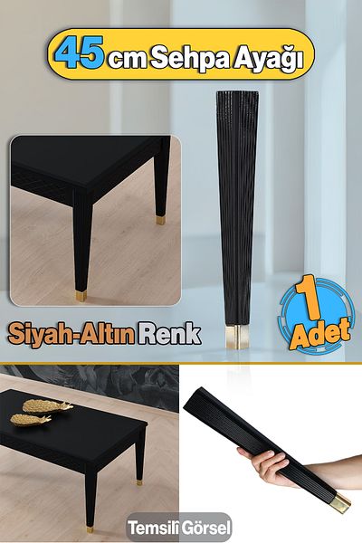 Badem10 Elite Plastic Negru Aur Culoare Picior Masă de cafea Picior 45cm Mobilier Picior pentru Bucătărie Masa de Sufragerie 1Buc