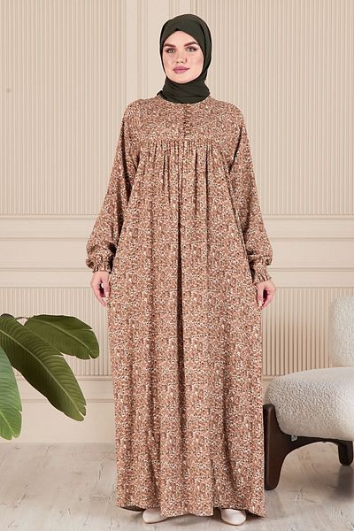 fistan Shirring Robadan Μπροστινά κουμπιά από ύφασμα βισκόζης Φόρεμα προσευχής για μητρικό φόρεμα