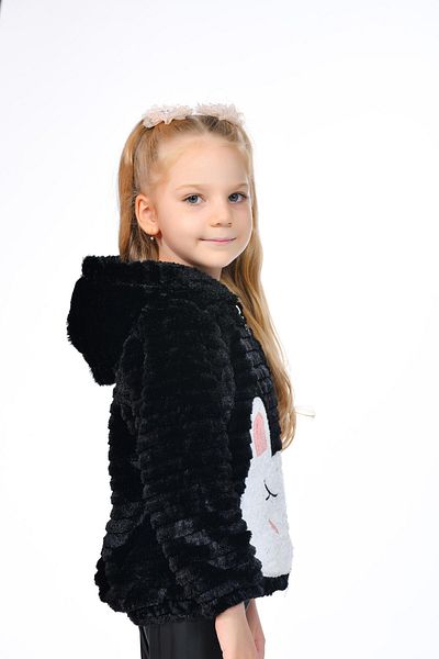 Kamex Black Welsoft Embroidery Coat - Striped Plush Inside