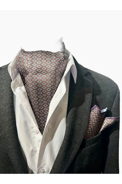TMFASHİON Geometric Patterned Men's Ascot - Neck Lace, Pocket Handkerchief Set