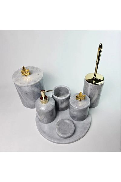 ege gross Dusty Silver Marble Bathroom Set 7Pcs/Grey Marble Bathroom Set
