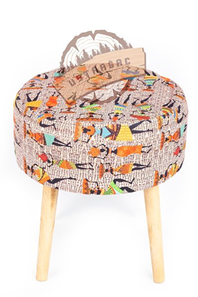 ustaagac Puf Koltuk Tabure // Dekoratif Etna Ütopya // Ahşap Gürgen Ayaklı