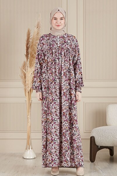 fistan Shirred Robadan Buttoned Front Viscose Fabric Tesseture Clothing Mother Dress Prayer Dress