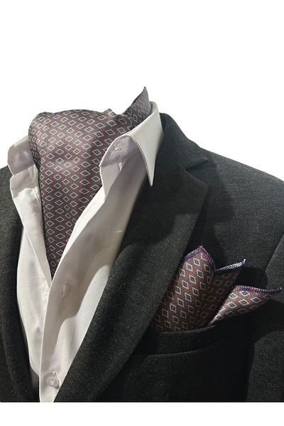TMFASHİON Geometric Patterned Men's Ascot - Neck Lace, Pocket Handkerchief Set