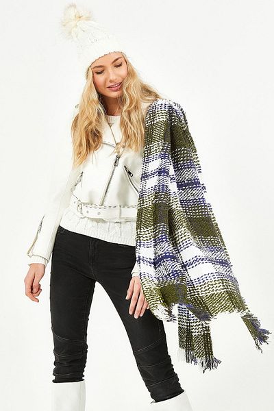 POSUSS Plaid Boucle Acrylic Women's Shawl - White - Ps2480012