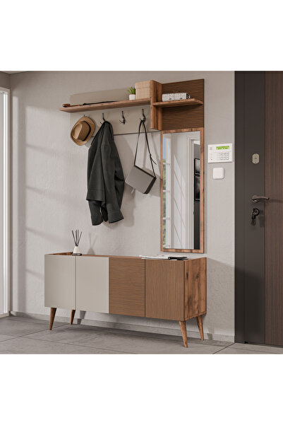 Mezza 5063 THEO 4 KAPAKLI 6 RAFLI 4 ASKILI SAĞ AYNALI PORTMANTO HAT KUMTAŞI K...