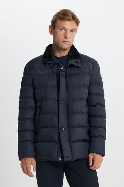 AC&Co / Altınyıldız Classics Ανδρικό πουπουλένιο παλτό Navy Blue - Σταντ γιακάς, Πλαϊνές τσέπες, Standard Fit