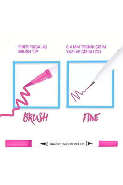 armex 60 Lı Çift Uçlu Fırça Ve 0.4 Mm Fine Uçlu Marker Kalem Seti Deri Tarzı Cüzdanlık Kalem Seti Pro