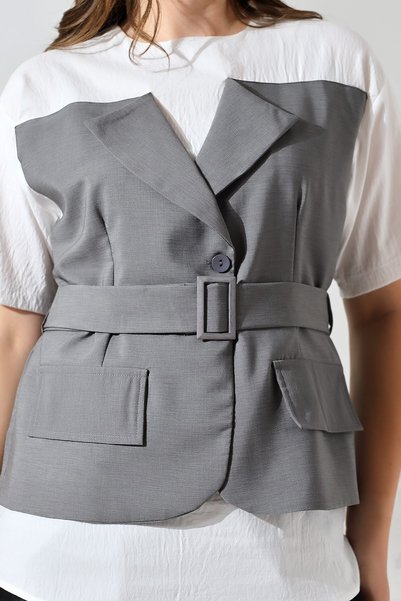 FoR ShE Forshe Women's Garnished Vest Blouse Gray
