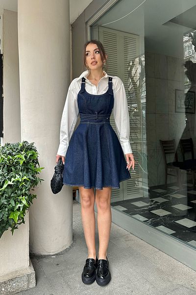 Seda Yalçın Atelier Blue Design Tie Detail Denim Dress
