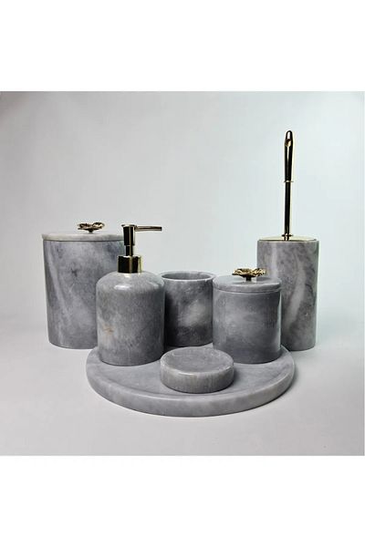 ege gross Dusty Silver Marble Bathroom Set 7Pcs/Grey Marble Bathroom Set