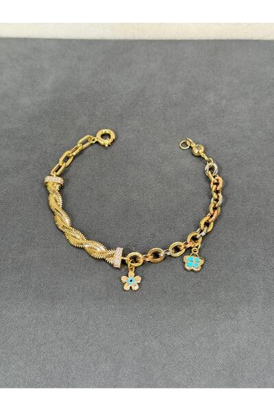 ARSLANTAŞ 1989 14 AYAR ALTIN YONCALI VE ÇİÇEKLİ BALIKSIRTI ZİNCİRLİ CHARM BİL...