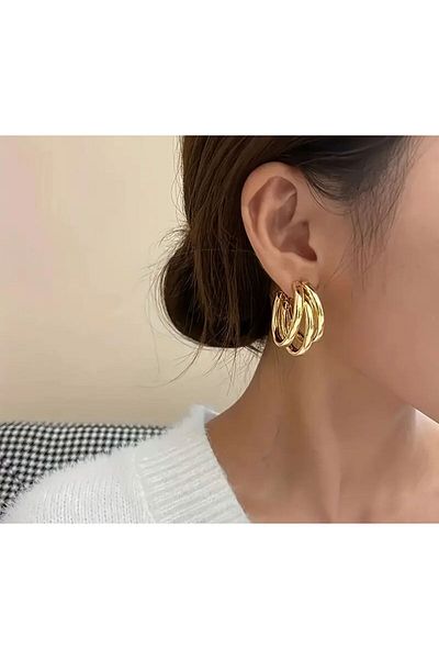 MEECY Gold Colored Three-Look Big Earrings