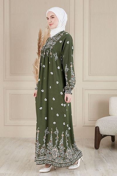 fistan Shirred Robadan Buttoned Front Viscose Fabric Tesseture Clothing Mother Dress Prayer Dress