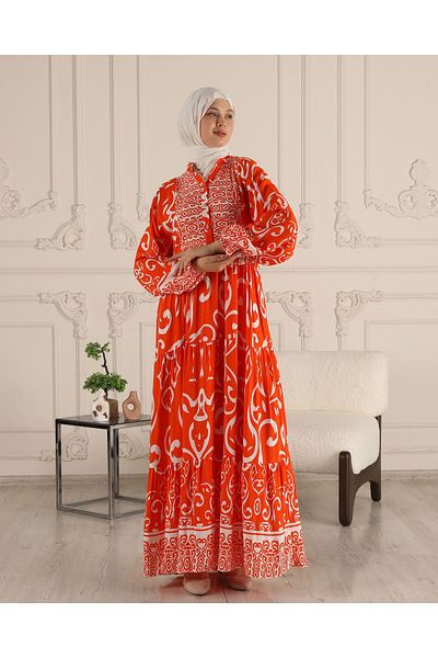fistan Καλοκαιρινό φόρεμα Hijab - Alaçatı, μοτίβο σάλι και μοτίβο νερού
