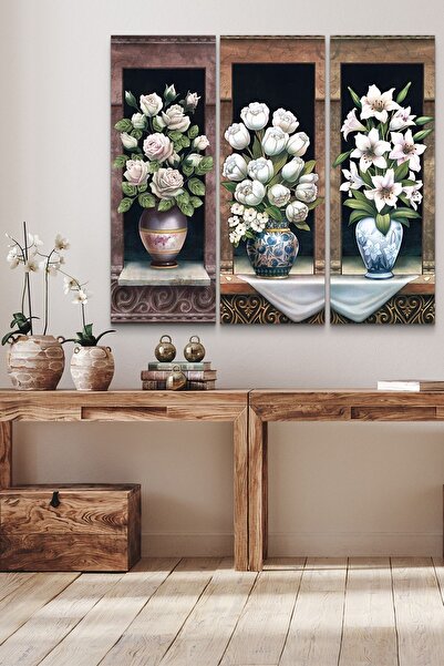 Evimemoda Λουλούδια σε Βάζο 3 Τεμάχια Πίνακας Ζωγραφικής από MDF