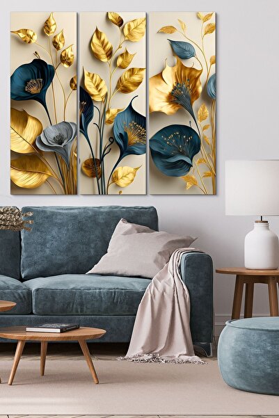 Evimemoda Εξαιρετικά Λουλούδια και Φύλλα, Πίνακας Ζωγραφικής 3 Τεμαχίων από MDF