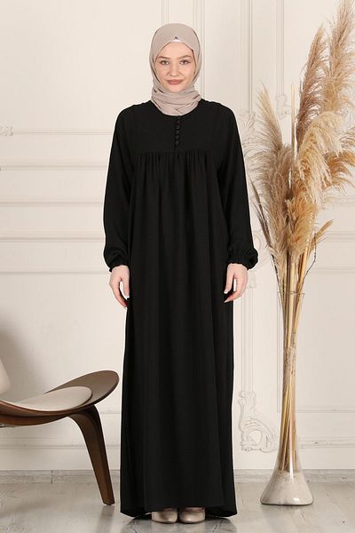 fistan Shirring Robadan Μπροστινά κουμπιά από ύφασμα βισκόζης Φόρεμα προσευχής για μητρικό φόρεμα