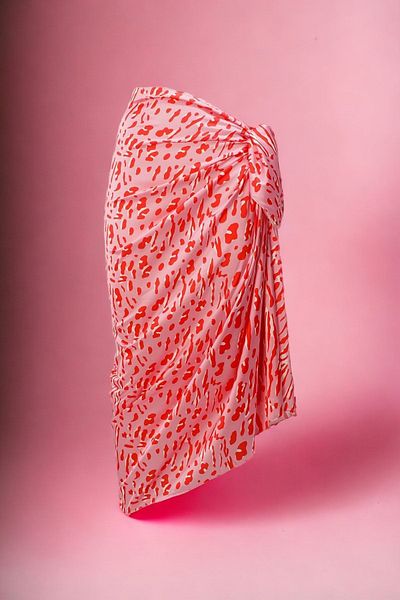 pistore Pink Red Geometric Patterned Long Pareo Satin No Sheer Women's Beach Dress New Season
