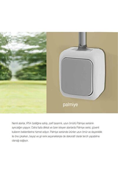 VİKO Palmiye Sıva Üstü Ikili Topraklı Priz Kombine Set ( Su Sıçramalarına Dayanıklı)