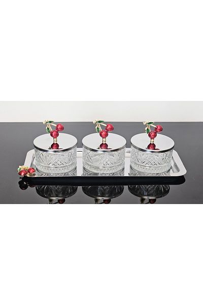 atabey home collection طقم وعاء فضي مكون من 3 قطع - وعاء سكر وعرض ووعاء للوجبات الخفيفة