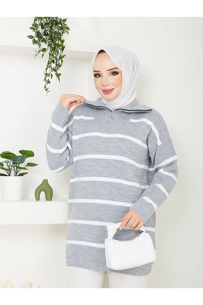 Novalüx Striped Zippered Knitwear Tunic