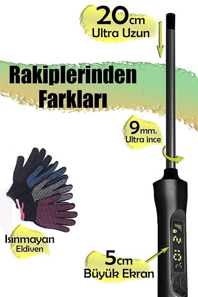 Hairens Hrs-140 Afro Wave 9 mm Curly Curling Iron, 20 cm Ultra Long Head Glove