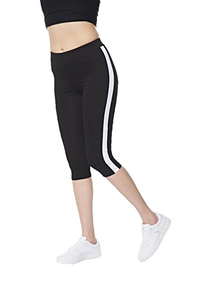 FSM1453 Γυναικείο Oversize Βαμβακερό Σορτς Λευκό Ριγέ Κάτω από το Γόνατο Αθλητικό Κολάν Lycra - 4901-4076