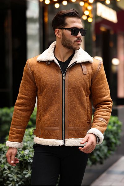 gm giyimarket Ανδρικό δερμάτινο παλτό & μπουφάν Napa Slim Fit - Full Fur Inside