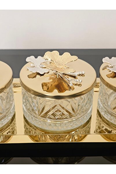 atabey home collection 3-Piece Butterfly Gold Tray Bowl Set & Sugar Bowl & Presentation Bowl & Snack Bowl