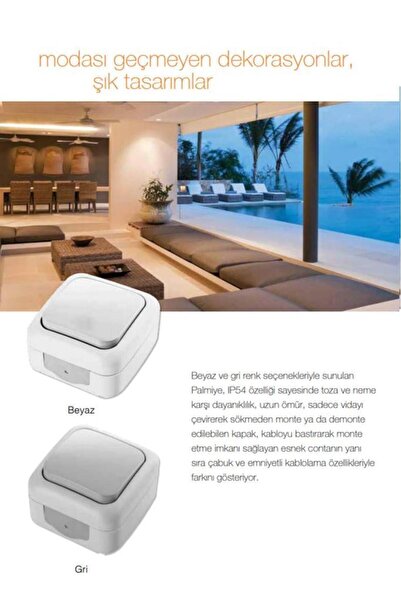 VİKO Palmiye Sıva Üstü Ikili Topraklı Priz Kombine Set ( Su Sıçramalarına Dayanıklı)