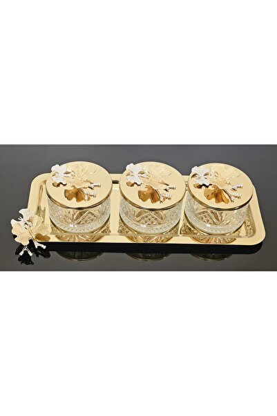 atabey home collection 3-Piece Butterfly Gold Tray Bowl Set & Sugar Bowl & Presentation Bowl & Snack Bowl