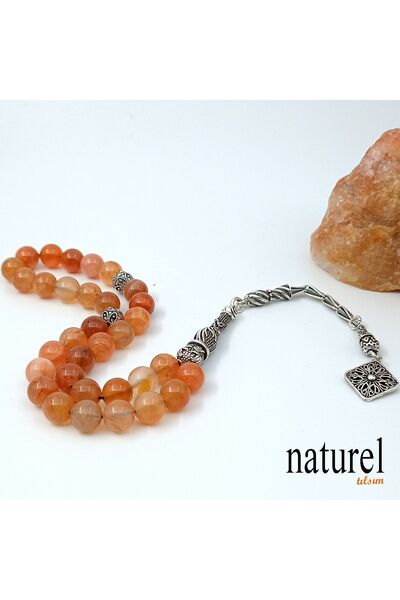 Naturel Tılsım Ασήμι 925 με φυσική πέτρα καρνέλιαν χάντρες προσευχής - με λεπτομέρειες Imame και Ayraç