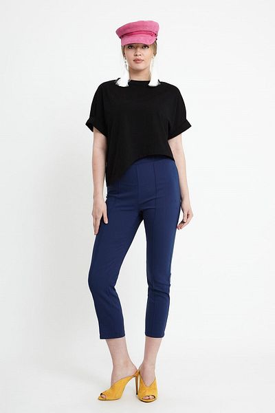 VERDA Cotton Indigo Trousers - Ribbed and Elastic Waist