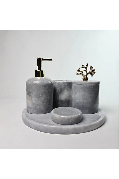 ege gross Dusty Silver Marble Bathroom Set 5Li/Gray Marble Bathroom Set