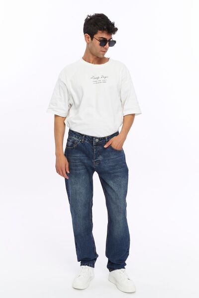 RO DENIM بنطال جينز فضفاض للرجال باللون الأزرق الداكن (RO-4108)