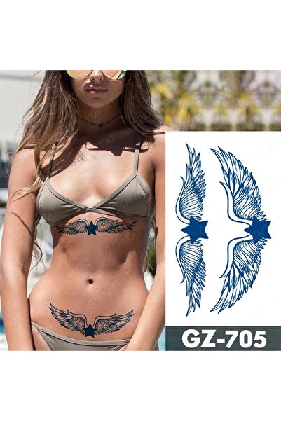 Tattoo 1 Ay Kalıcı Gerçekçi Kanat ve Yıldız modelli 12 Saat Sonra Kararan Geç...