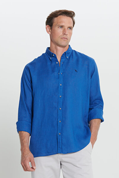 ALTINYILDIZ CLASSICS Indigo Shirt - Comfortable Fit, 100% Linen, Button Collar, Comfort Fit